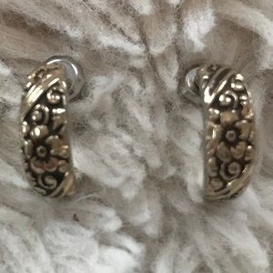 Floral Pattern Silver & Black Earrings